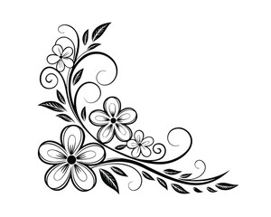 Elegant Black and White Floral Corner Design Element