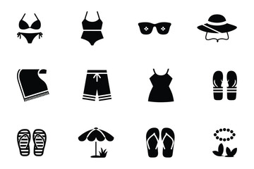 Summer Essentials Beach and Vacation Clothing Icons
