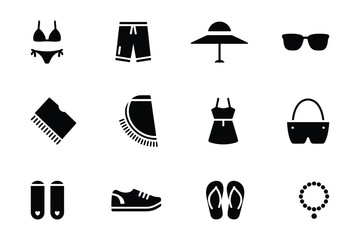 Summer Essentials Beach and Vacation Clothing Icons