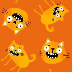 Halloween animals seamless cats pattern for wrapping paper