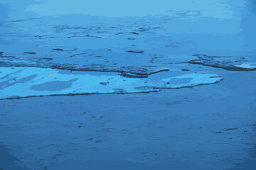 Vector illustration of the Winter nature background with blocks of ice on the frozen water in spring. Abstract background 
