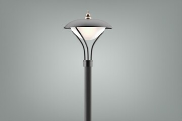 A modern street lamp with a bright light on a gray background, design concept for outdoor lighting.