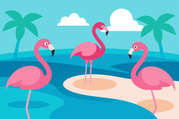 Obraz premium pink flamingos in water