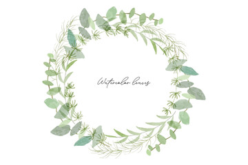 Watercolor summer leaves wreath frame. Watercolor summer leaves set with flowers and leaves. Spring and summer watercolor flower element vector set. Watercolor hand painted botanical floral.