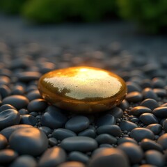Single Golden Gemstone Amidst Monochrome Pebbles