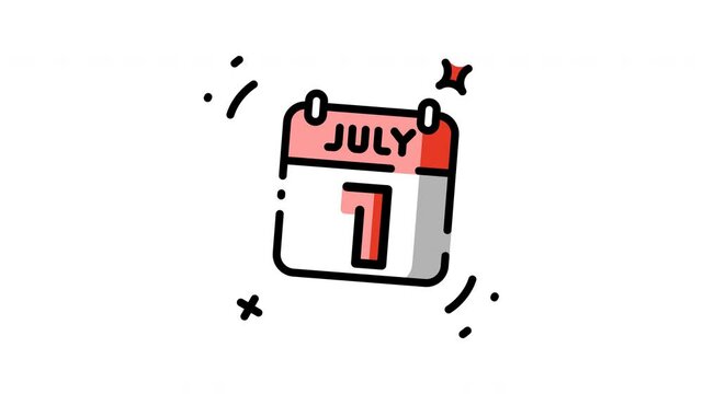 Animated July 1st calendar icon suitable for blogs, websites, social media posts, and print materials to mark important events or occasions. happy canada day