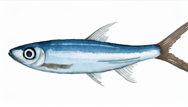 small sprat fish isolated watercolor illustration
