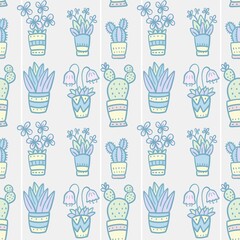 plants pots doodles seamless illustration