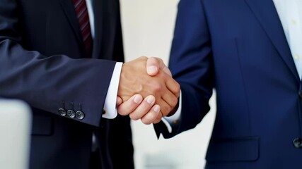 Professional business handshake between executives in formal attire signifies partnership and agreement