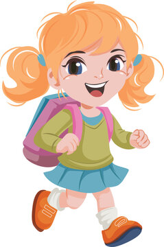 happy girl gos to school
