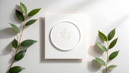 Minimalist wall art with a botanical relief and natural leafy accents.