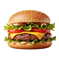 Juicy Cheeseburger Isolated on Transparent Background. American Food