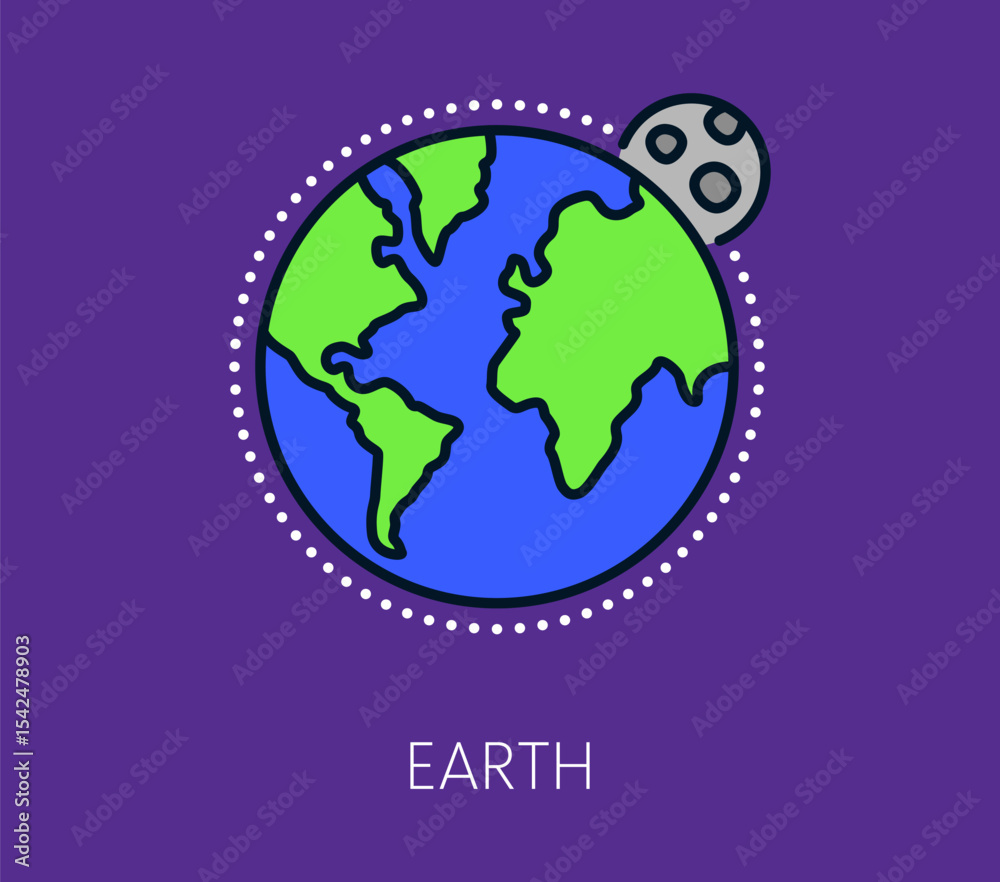 Poster space astronomy earth planet color line icon. galaxy outerspace exploration outline symbol, space tr