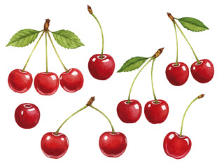 Vector watercolor Cherry / 水彩テイストのさくらんぼイラスト