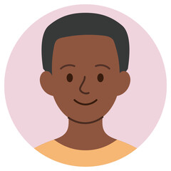 Cartoon avatar of smiling young black man with short hair isolated on pastel background
