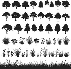 Trees, grass, plant vector isolated on white background. EPS 10 version.