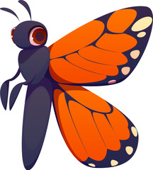 Letter K kids animal alphabet as vibrant monarch butterfly with orange and black wings . Cartoon vector cute English abc insect character for children vocabulary learning, funny zoo mascot font type