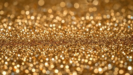 Golden glitter texture with sparkling bokeh effect creating a festive and luxurious background