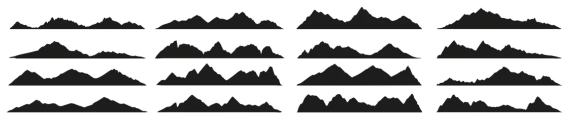 Fototapete Rund Schwarz Mountain range silhouettes, black rocky landscape shapes. Isolated vector range of hills, monochrome ridges. Alps with summit peaks set of elements for adventure, rocks climbing, travel and hiking  © Vector Tradition