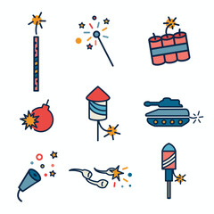 Fireworks and Independence Day with Icon Set