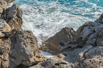 View of the Mediterranean Sea from the beach of Cala de Finestrat, Spain