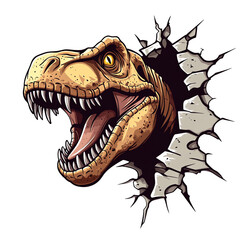 Tyrannosaurus Rex Emerging from a Shattered Wall: Powerful Dinosaur Head Vector Illustration