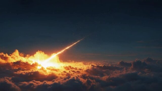 A bright shooting star crosses the dark night sky, leaving a glowing trail behind. Deep blue and black background creates a magical, dreamy atmosphere. (198 characters)

