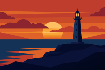 lighthouse on the sunset