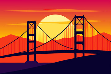 Fototapeta premium Golden Gate Bridge at sunset over San Francisco Bay with the city lights reflecting on the water