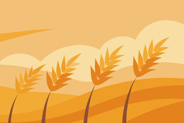 Golden wheat field vector illustration at sunset, showcasing nature's summer grain landscape