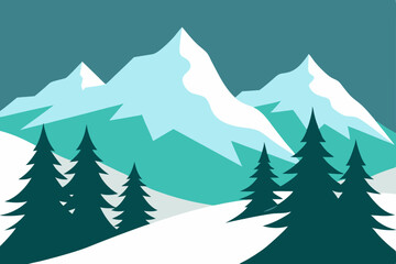 Fototapeta premium Snow-covered winter forest landscape vector illustration with pine trees for holiday season celebration