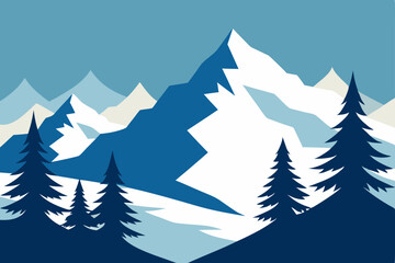 Obraz premium Christmas winter forest landscape vector illustration with snow-covered pine trees and snowflakes