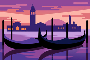 Naklejka premium Romantic gondolas gracefully glide along Venice's canals, a beautiful Italian city of water and historic architecture, perfect for travel and tourism