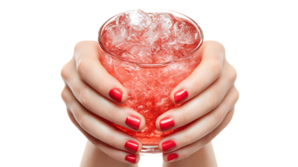 hand holding glass of water on white background 