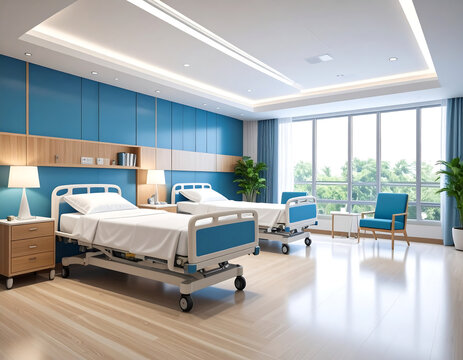 Modern Hospital Room Design Serene Interior for Patient Wellbeing - Powered by Adobe