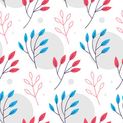 Tree branches and leaves seamless pattern for surface design and other design projects. Line art style drawing with small leaves in watercolor
