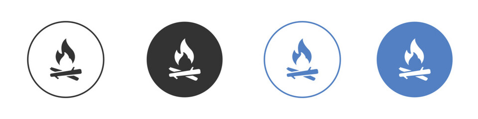 Campfire icon collection for app in black and blue colors