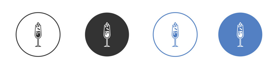 Champagne Glass icon collection for app in black and blue colors