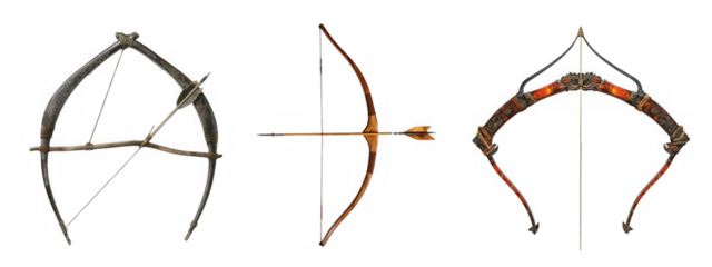  Collection of  Archery bow and arrow collection isolated on transparent background