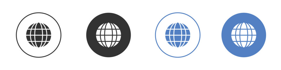 Globe icon collection for app in black and blue colors