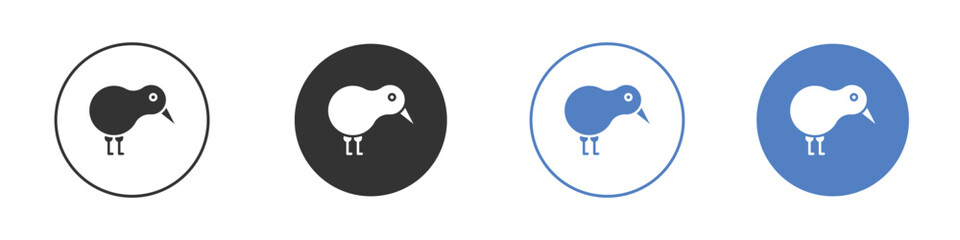 Kiwi bird icon collection for app in black and blue colors