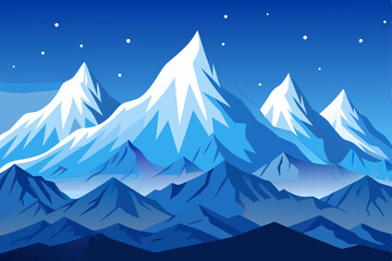 Obraz premium Christmas winter landscape vector illustration with mountains, trees, and snow, a cold night forest scene perfect for a holiday card