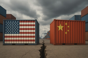 Trade War Tensions Between the US and China – Economic Conflict Concept