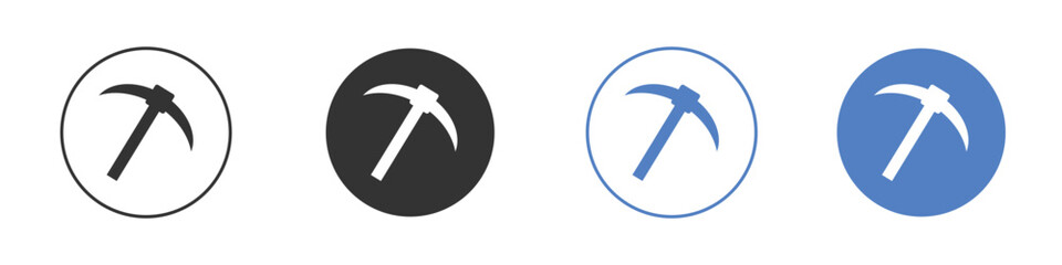 Pickaxe icon collection for app in black and blue colors