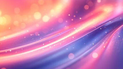 Abstract flowing ribbons of soft pink and blue, with glittering bokeh