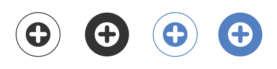 Plus icon collection for app in black and blue colors