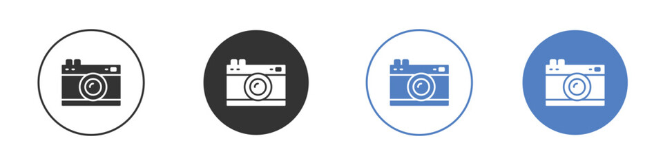 Retro camera icon collection for app in black and blue colors