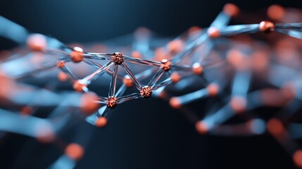 This captivating image showcases abstract molecular structures in blue and orange tones, illustrating the beauty of science and innovation in a visually striking format.