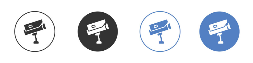 Security camera icon collection for app in black and blue colors