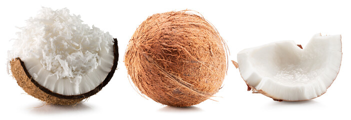 collection of coconuts isolated on a white background
